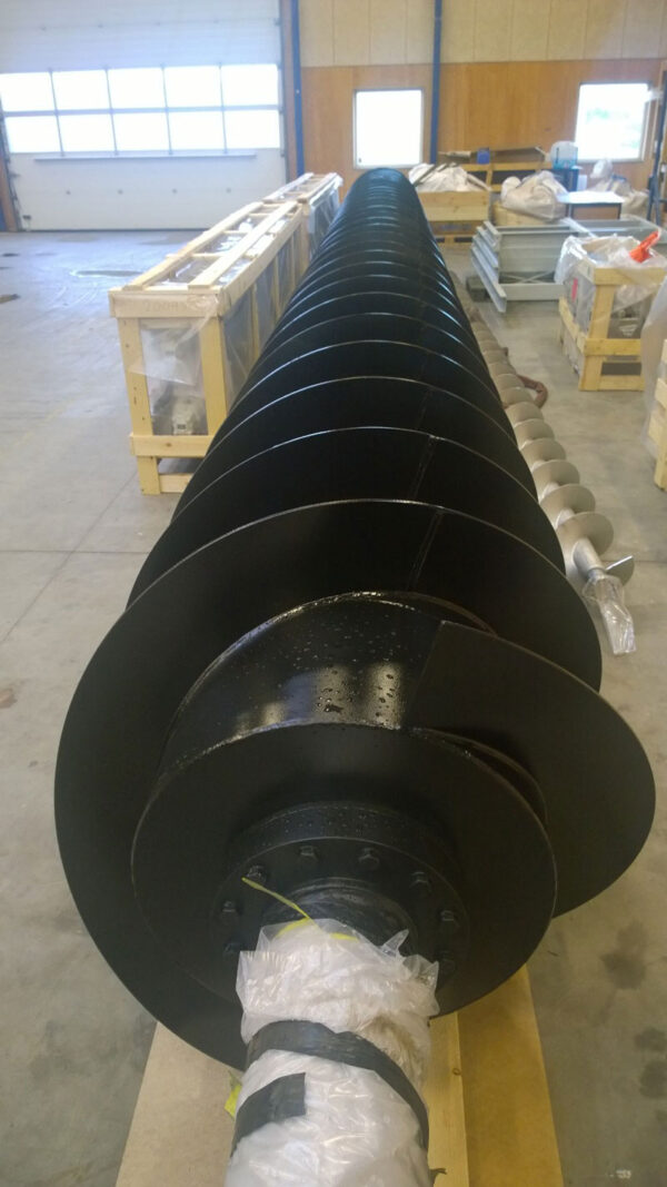 Archimedes screw rotor painted and ready for shipment