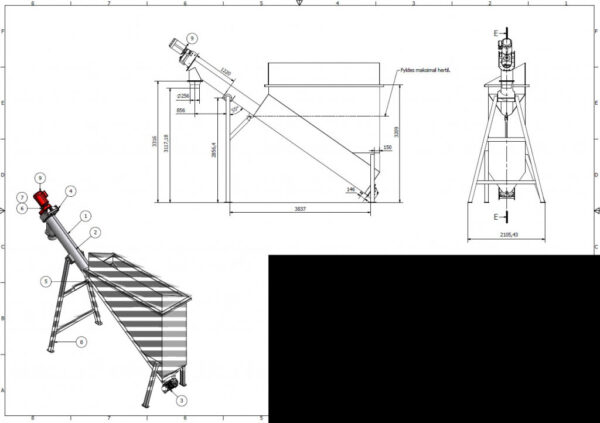Sketch of bin with lifting screw