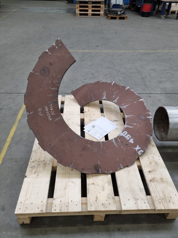 Cylindrical screw flight with cutouts ready for shipment